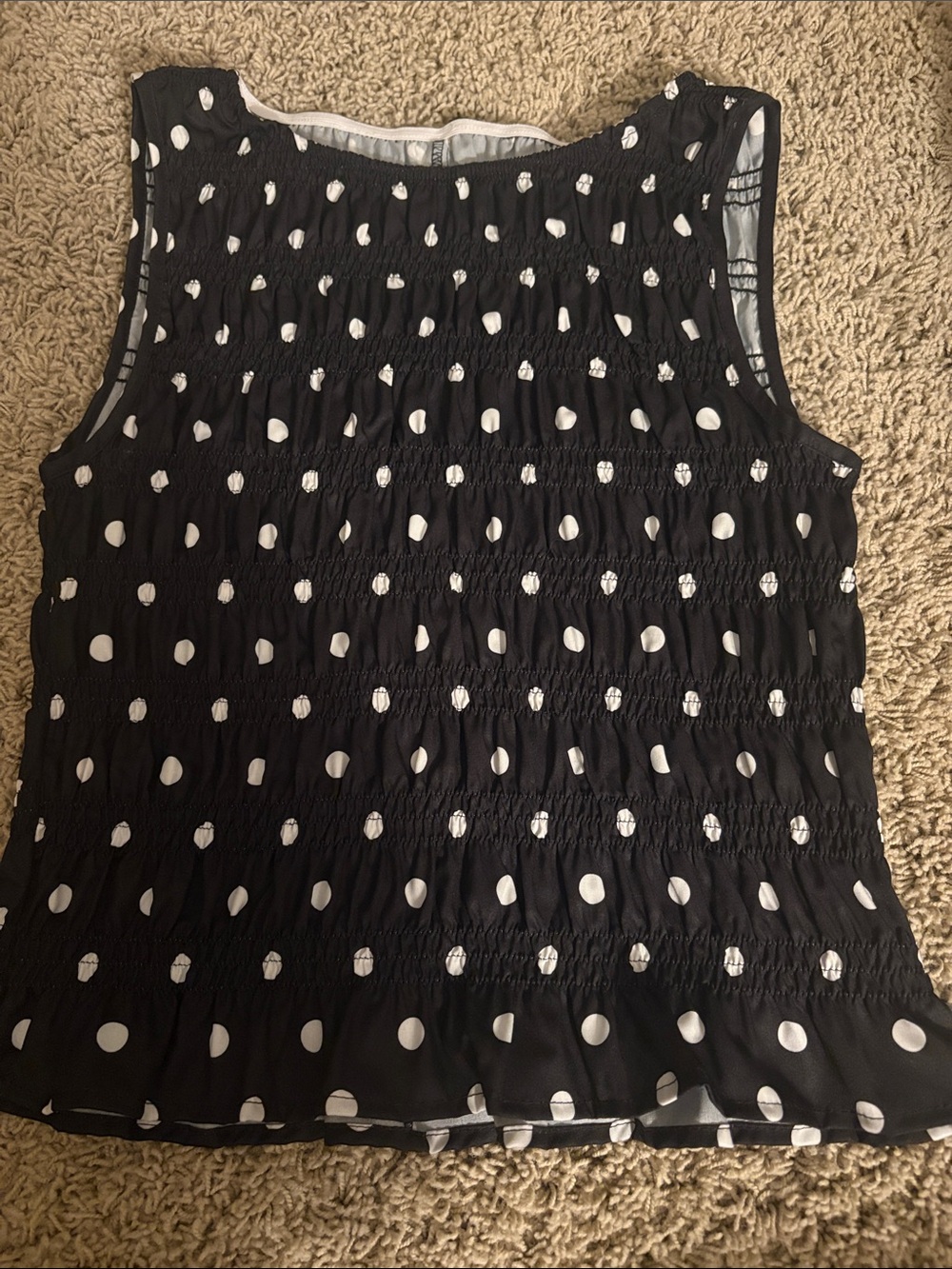 Sleeveless Black Polka Dot Smocked Top - Women